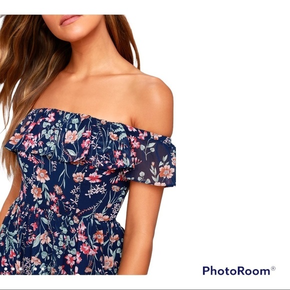 Lulus Navy Blue Floral Print Mini Dress S - Picture 3 of 10